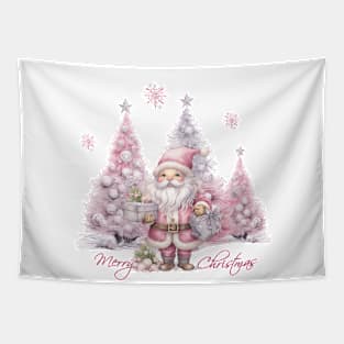 Pink Christmas With Santa Tapestry