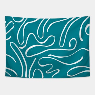 Teal Blue Squiggle Pattern Tapestry