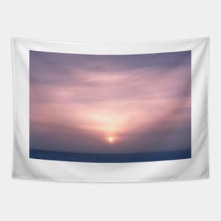 Sun through fog at lake winter morning landscape Tapestry