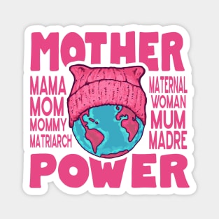 Mother Power - Pink Cat Hat Earth Magnet