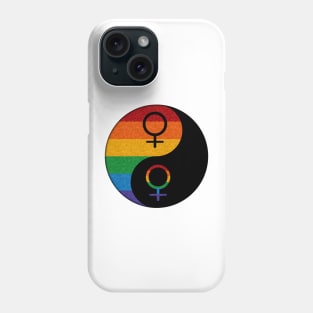 Rainbow Colored Lesbian Pride Yin and Yang with Female Gender Symbols Phone Case