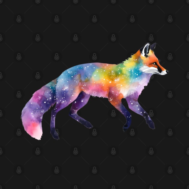 Watercolor Rainbow Galaxy Fox V2 by CraftyVixen