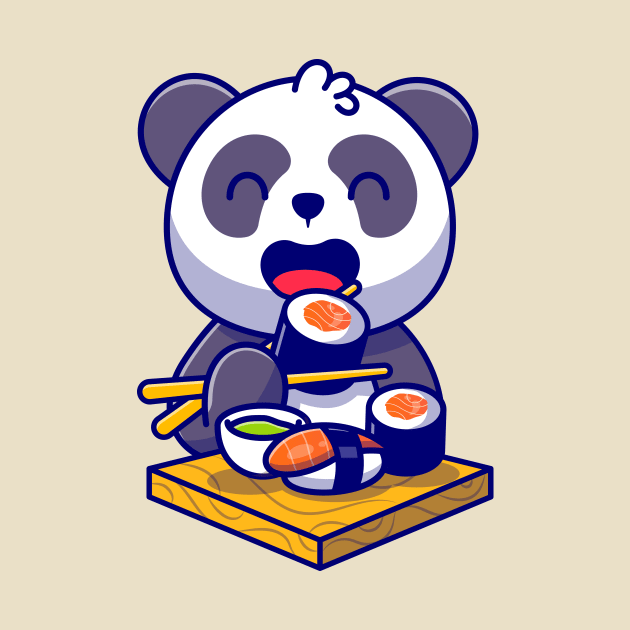 Cute Panda Eating Salmon Sushi With Chopsticks Cartoon by Catalyst Labs
