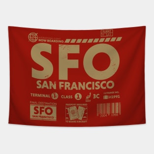 Vintage San Francisco SFO Airport Code Travel Day Retro Travel Tag Tapestry