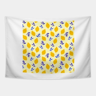 Yellow lemon pattern with blue leaves Tapestry