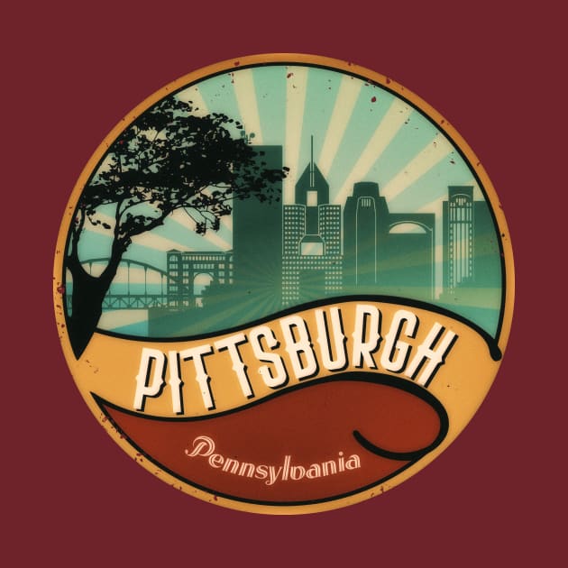 Pittsburgh City Skyline Pennsylvania Retro Vintage Design by DimDom