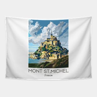 A Vintage Travel Illustration of Mont Saint Michel - France Tapestry