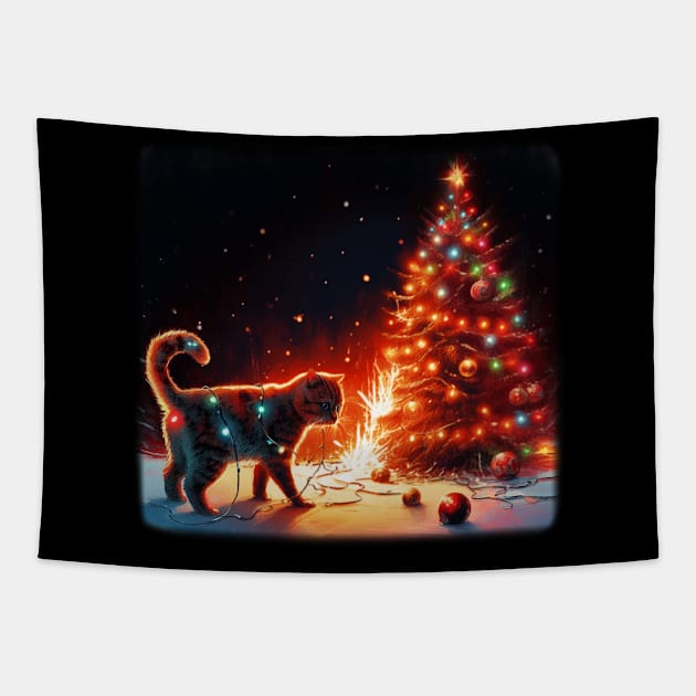 Christmas cat Tapestry by Mister Achilles