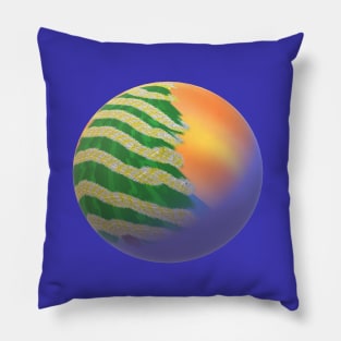 Round Tropical Merry Christmas. Decorated Christmas Tree on a Sandy Beach. Pillow