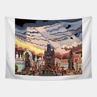 Charles Bridge Pixel Art Tapestry