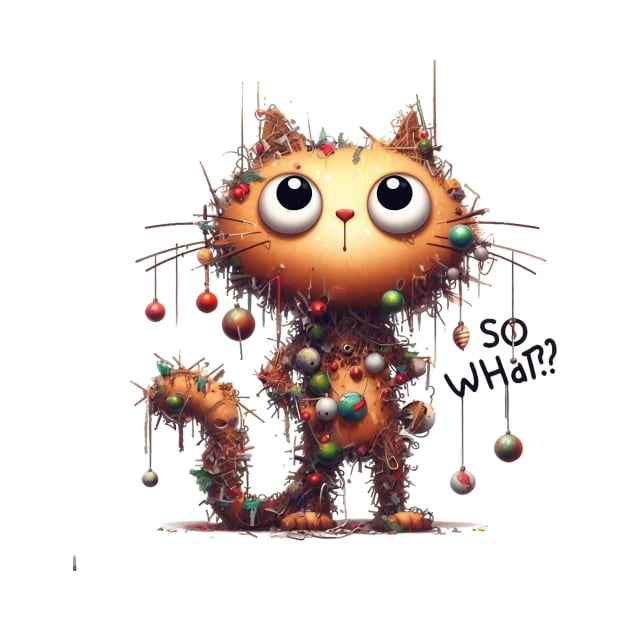 Cat Destroying Christmas Tree Illustration by Dmytro