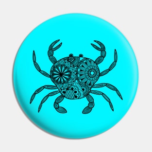 Mandala Crab (cyan and black) Pin