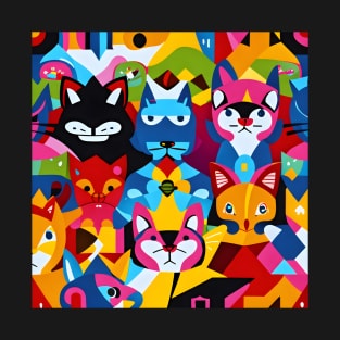 Cute playful abstract deformed geometric cats T-Shirt