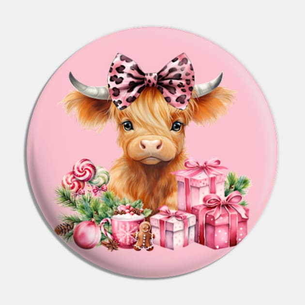 Highland baby cow pink presents bow leopard Pin by Karley’s Custom Creations