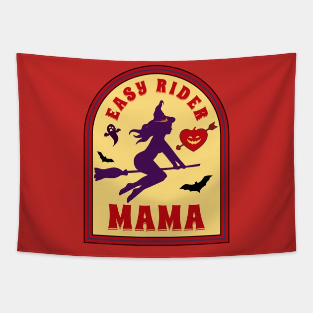 Halloween Witch Spooky Mama Flying on a Broom Tapestry by antarte