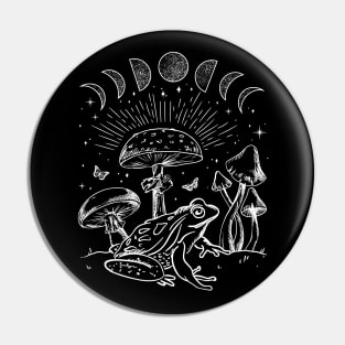 Frog Under Mushroom Moon, Dark Academia Cottagecore Toad and Butterfly, Froggy Gift for Youth Girls Pin