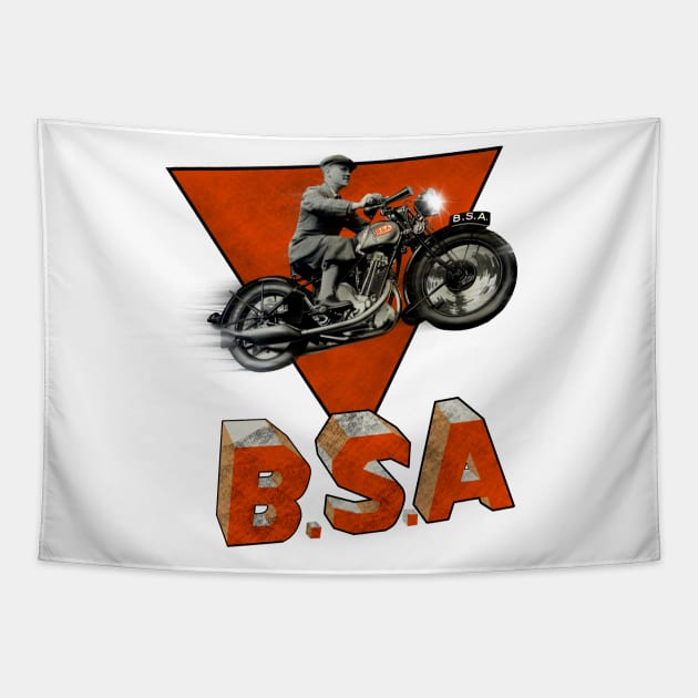 Vintage BSA Motorcycle Advertising Tapestry by MotorManiac