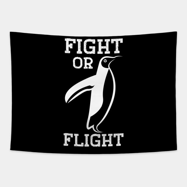 Fight or Flight Funny Penguin Fight Or Flight Meme Tapestry by Peter smith