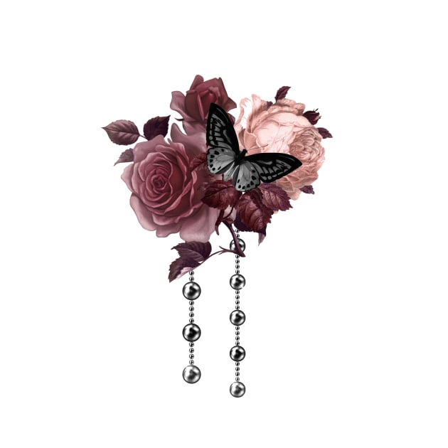 Burgundy and blush roses with silver pearls by allthumbs