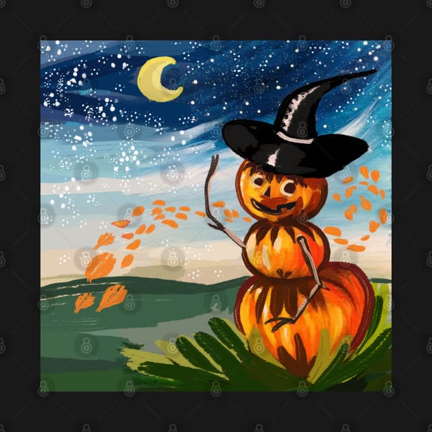 The Pumpkin Scarecrow on Halloween Night by Art by Ergate
