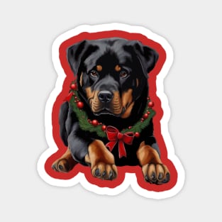 Xmas Rottweiler Dog Christmas With Garland Collar Magnet