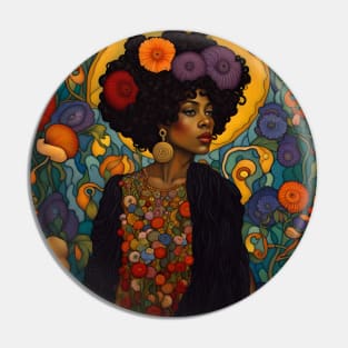 Beautiful Black Woman with Flowers in Her Hair Pin