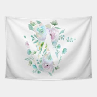 Botanical alphabet W green and purple flowers Tapestry