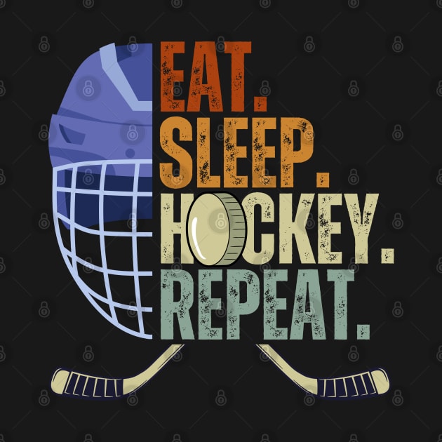 Eat Sleep Hockey Repeat Kids Adult Ice Hockey Retro Vintage by Just Me Store