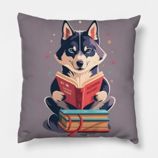 Siberian husky reading book Pillow