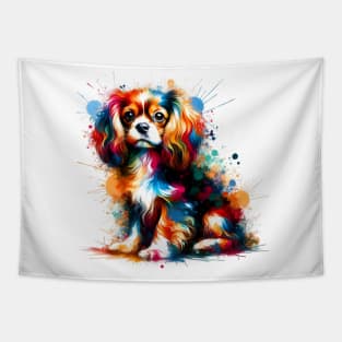 Colorful Splashed Art English Toy Spaniel Portrait Tapestry