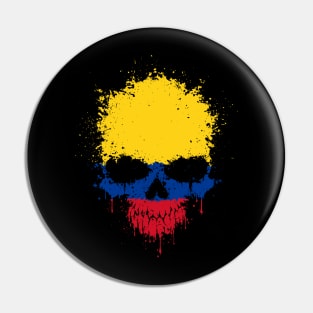 Chaotic Colombian Flag Splatter Skull Pin