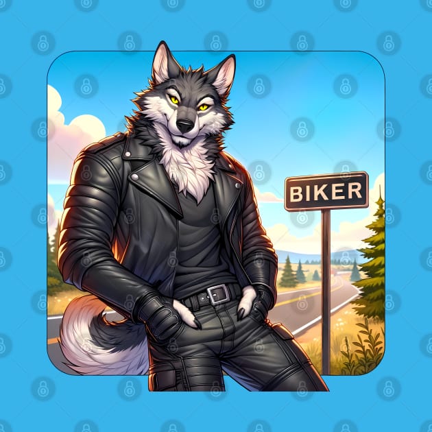 Leather Biker Wolf Anthro Furry Art by Blue Bull Bazaar