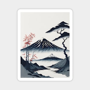 Serene Mount Fuji Sunset - Peaceful River Scenery Magnet