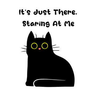 Spooky Cute Staring Black Cat T-Shirt