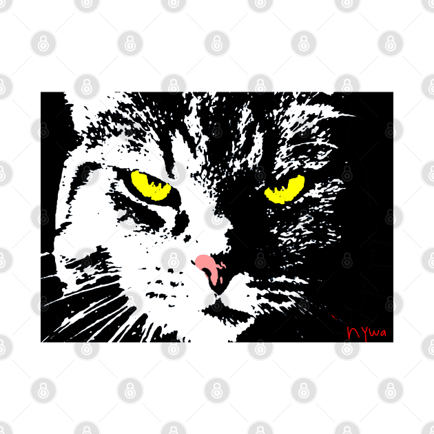 ANGRY CAT POP ART - BLACK WHITE YELLOW by NYWA-ART-PROJECT