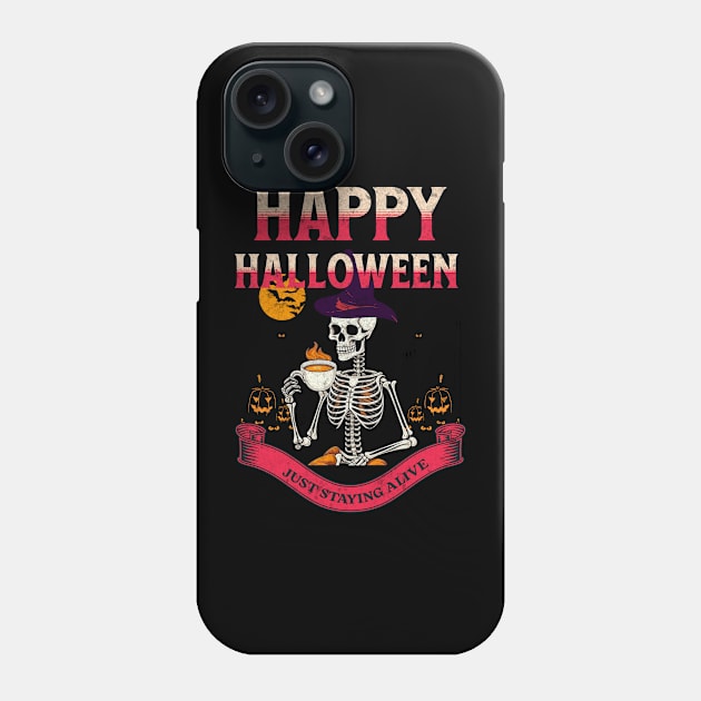 Halloween skeleton drinking coffee Phone Case by VisionDesigner