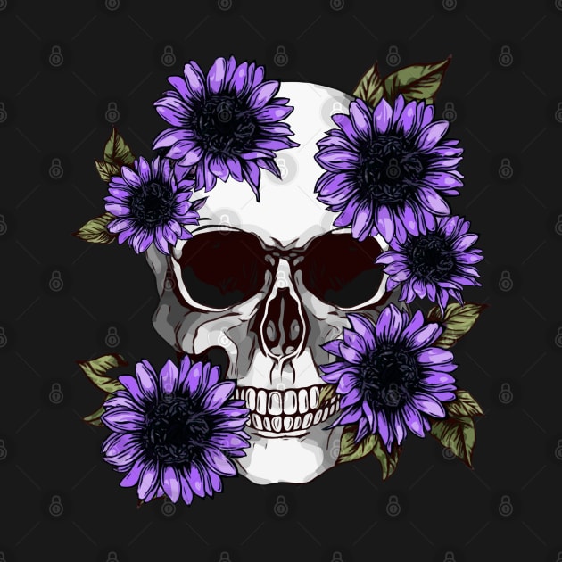 floral skull, cool skull, violet sunflowers skull mask face by Collagedream