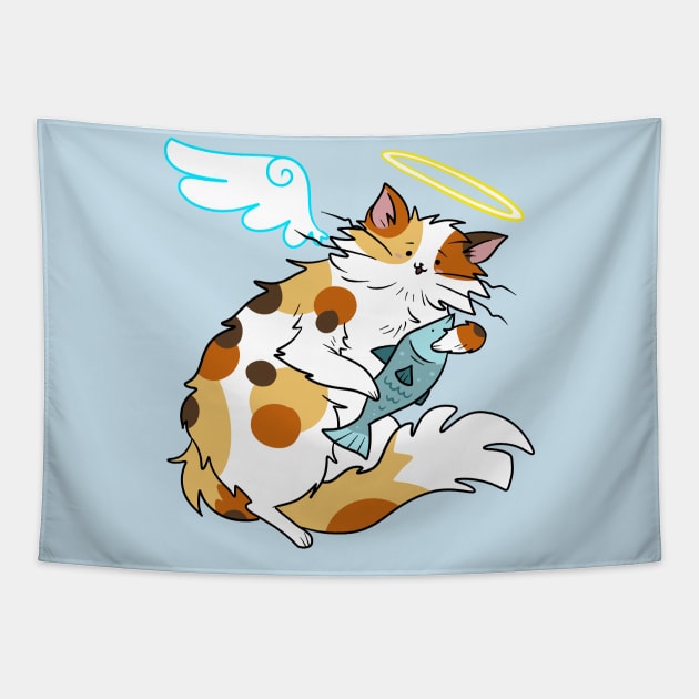 Fluffy Calico Cat Angel Tapestry by saradaboru