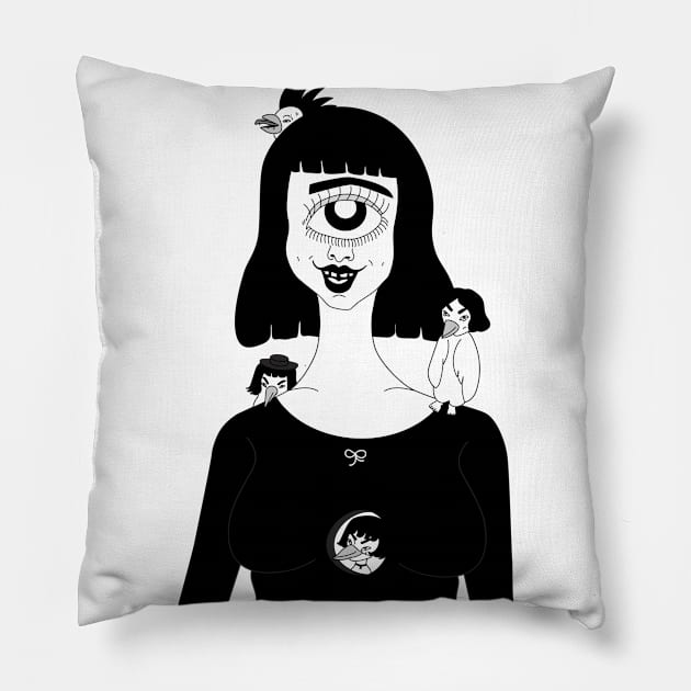 cyclop girl and birds Pillow by nihiliticia