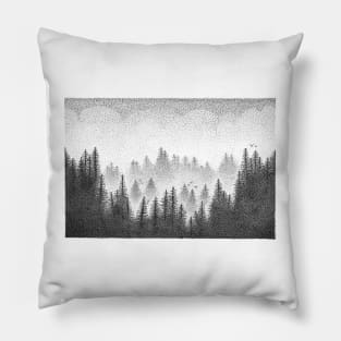 Misty Pine Forest Dotwork Pillow