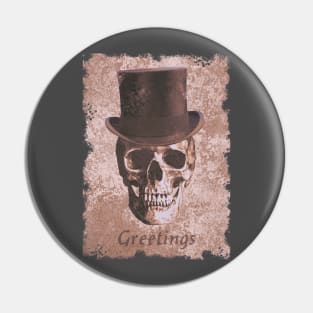 Skull in Top Hat spooky macabre Red Pin