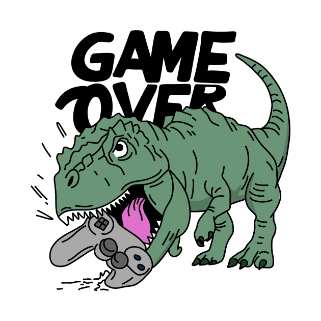 dinosaur biting a video game controller by StickerMainia