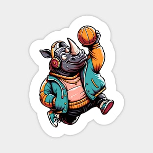 funny rhino basketball Magnet