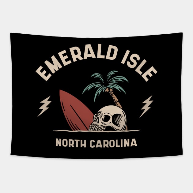 Vintage Surfing Emerald Isle North Carolina // Retro Surf Skull Tapestry by Now Boarding