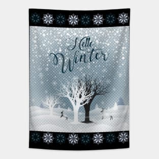 Winter Holiday Fairy Tale Snowy Forest and Reindeer Tapestry