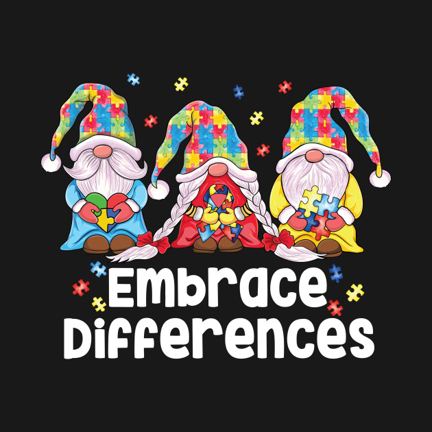 Disover Cute Gnomes Holding Puzzle & ribbon Support Autism Awareness - Autism Awareness Gift - T-Shirt