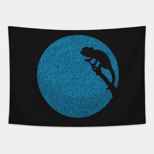 Minimalist Distressed Blue Chameleon Moon Tapestry