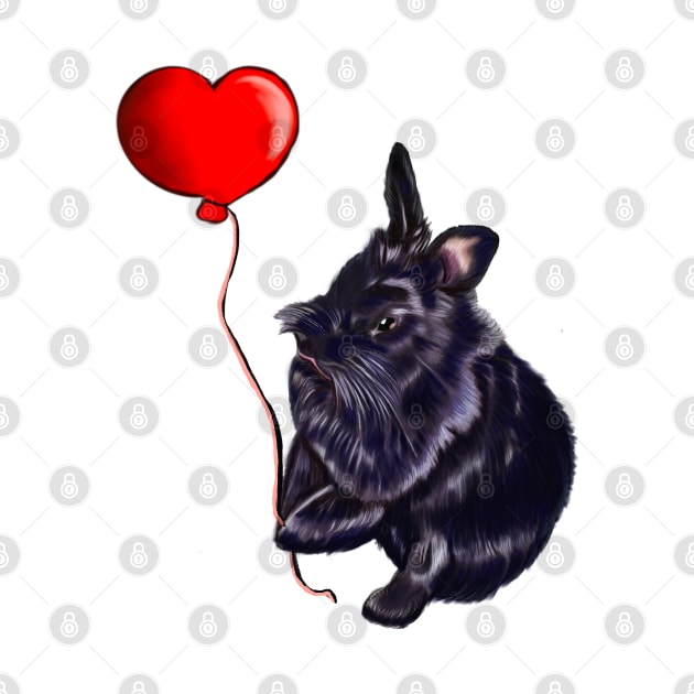 Bunny Rabbits newest Valentine Cute Ebony Lionhead bunny Rabbit love heart balloon. Valentines Day rabbit by Artonmytee