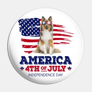 Sheltie Flag USA - America 4th Of July Independence Day Pin