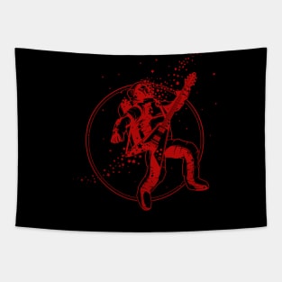 Astronaut Playing Guitar - Space Rock in Red Tapestry